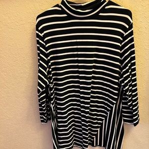 Black and white striped mock turtleneck